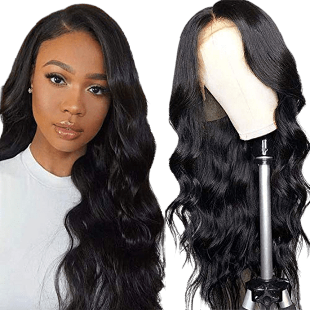 RIO Body Wave Human Hair Front Lace Wig, Natural Black
